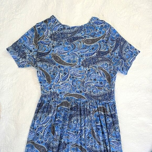 LilBetter Women's Maxi Dress Size XL Blue White Paisley Stretch Knit Pockets - Picture 12 of 14